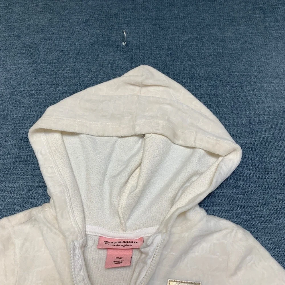 Juicy Couture Full Zip Track Jacket Baby Girls 12M Cream Velour Long Sleeve